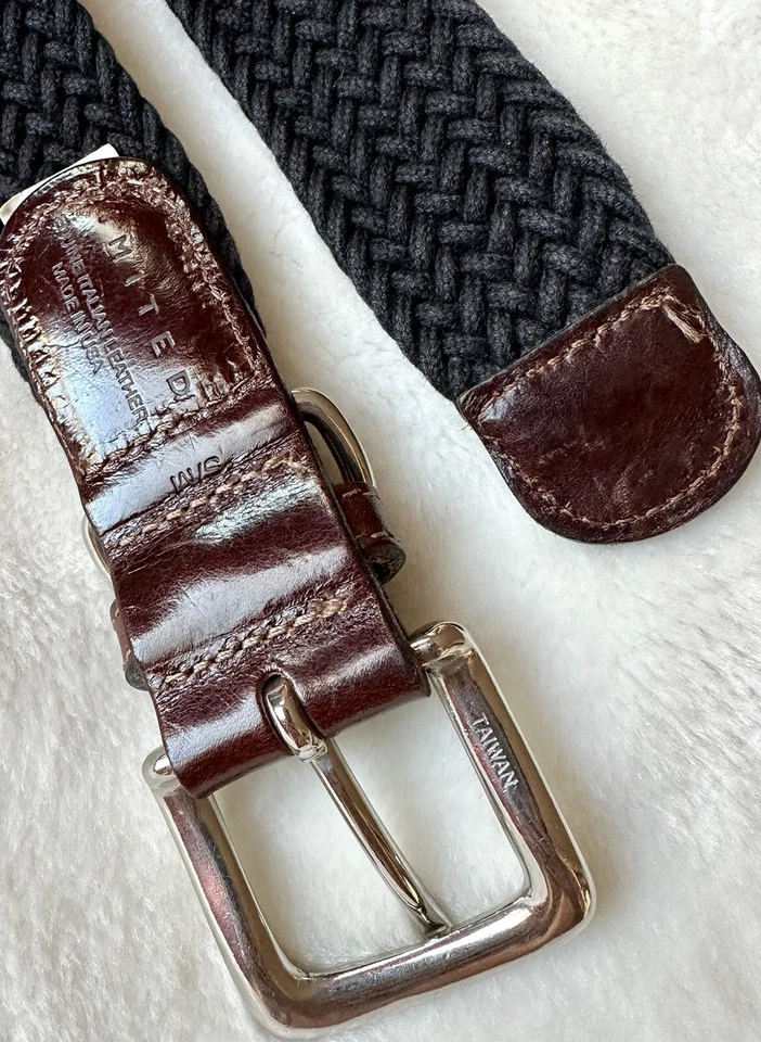 Cinturón Mujer THE LIMITED De Colección Trenzado Negro, Pestañas Cuero Blanco Hebilla Latón Foto 3 de 4