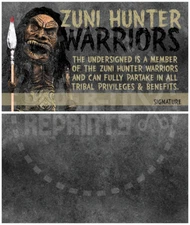 ZUNI HUNTER WARRIORS MEMBERSHIP CARD - TRILOGY OF TERROR - FANTASY CARD