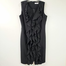 Calvin Klein Women Size 10 Sheath Black Ruffle Sleeveless Dress  