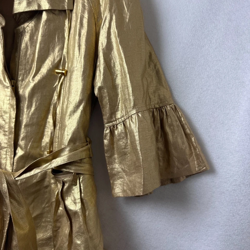Lafayette 148 New York Chaqueta Talla 8 Dorado Metálico 3/4 Manga Acampanada Cinturón Lino Foto 2 de 4