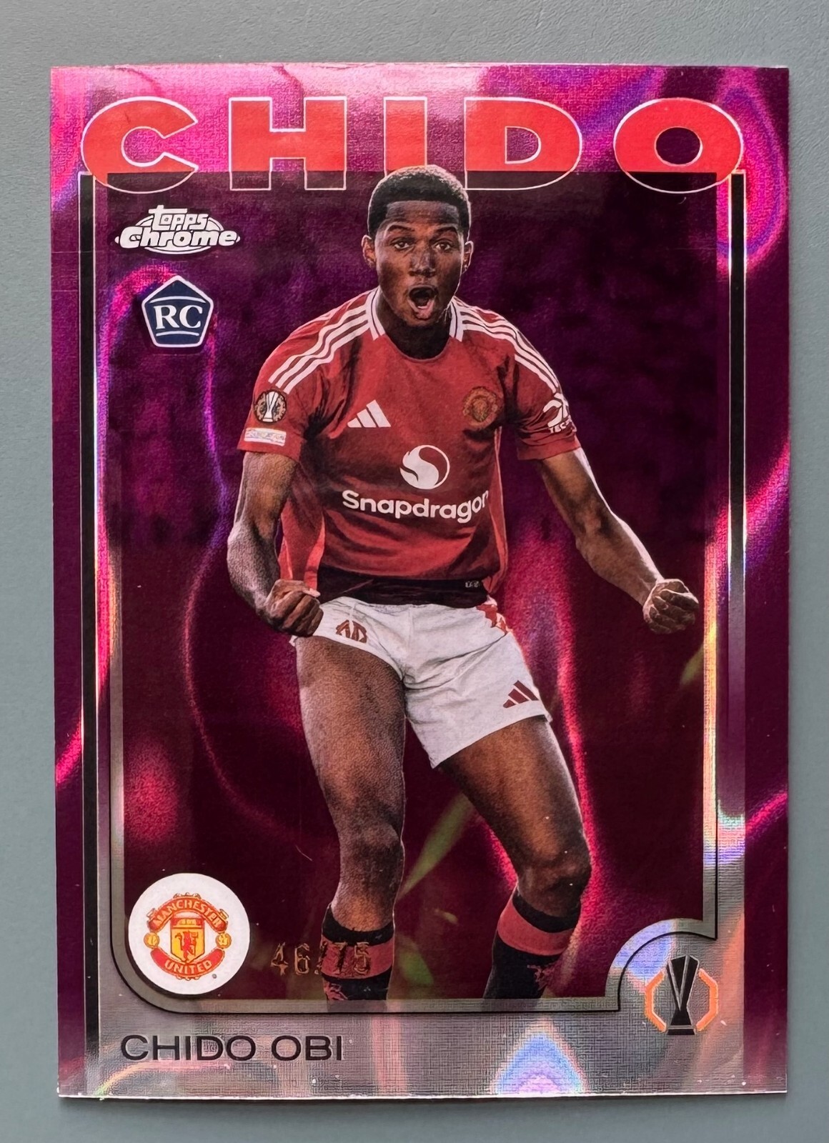 2024-25 Topps Chrome UEFA #14 Chido Obi RC /75 Magenta Lava Refractor