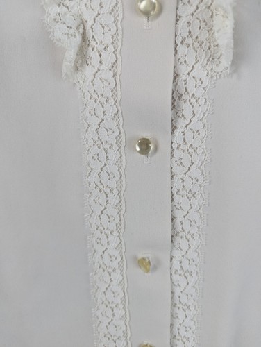Mardi Modes Top Ruffled Ribbon Prairie Costume Cosplay Style Cream Buttons 70s - Picture 8 of 15
