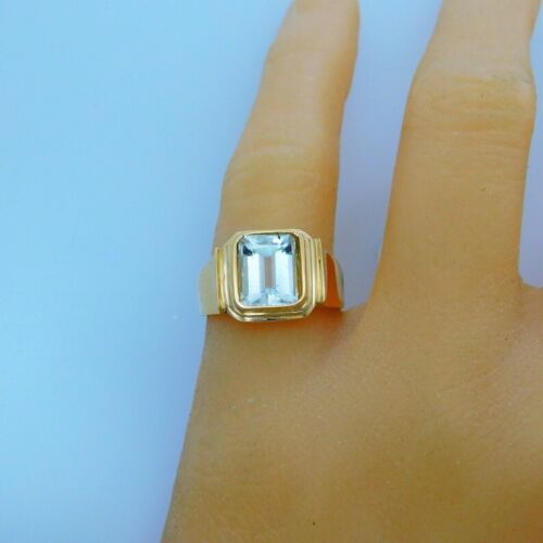 AAA Goshenite Emerald cut 9x7mm 2.16 Cts 14K Yellow gold Emerald cut Mans Ring - Foto 1 di 7