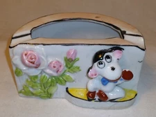 Vintage Ceramic Ashtray Planter Cow Monkey Rose Bush Decorative Relief