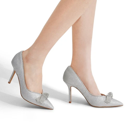 US Women Wedding Dress Pump Shoes High Heel Pointed Toe Slip On Party Pump Shoes - Picture 11 of 16