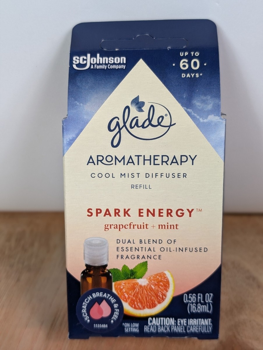 Glade Aromatherapy Spark ENERGY Cool Mist Diffuser Refill Grapefruit Mint New