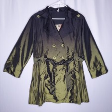 Lindi Metallic Jacket Xl Women Green Shimmer Pleated Belt Double-breast 90s Y2k
