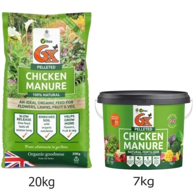 Vitax 6X strength Pelleted Chicken Manure 7kg Tub - 20KG Bag Organic Fertiliser