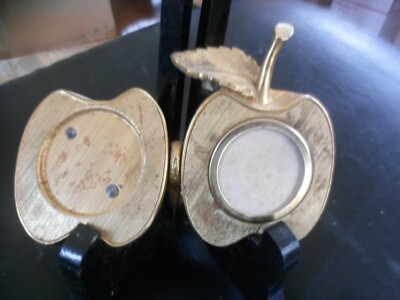 VTG 1960s Ted Arnold Brass 2 Half Apple Mini Photo Picture Frame w easel