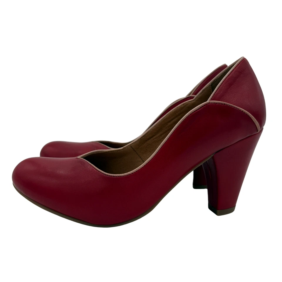 Miz Mooz Cameo Red Leather Heels US 8.5 / EU39 Retro Boho V-Cut Pump Portugal - Image 2 of 4
