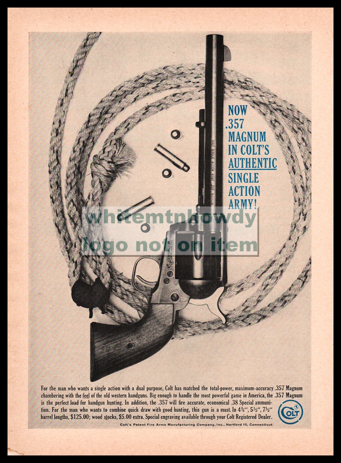 1960 COLT .357 Magnum SAA Single Action Army Revolver Vintage PRINT AD