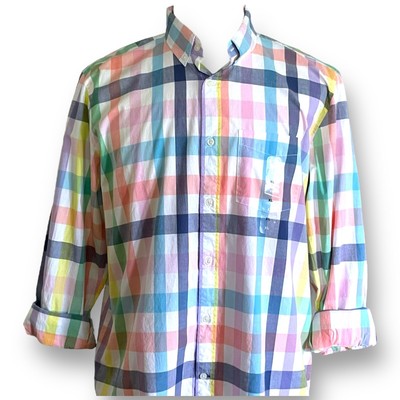 Gap Mens Button Down Shirt XL Untucked Fit Eastern Blooms Plaid Cotton Long Slv
