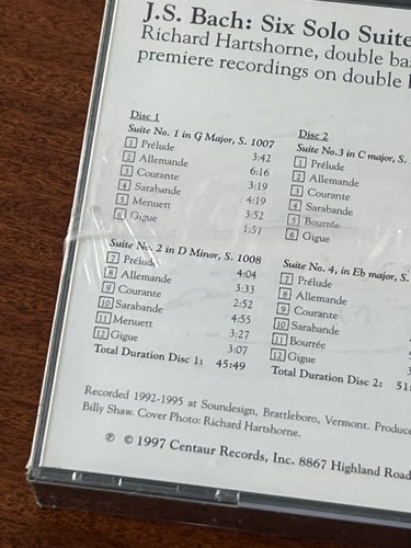 Richard Hartshorne - Six Cello Stes [Arranged for Double Bass] [New CD] SEALED - Afbeelding 6 van 8