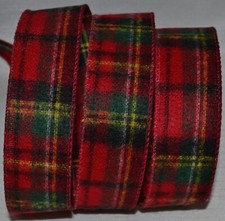 Wired Ribbon Christmas Blanket Tartan Plaid Red Green 1.5" Holiday Bow Wreath