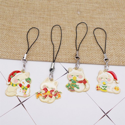 4 pcs Mixed Cute Cat Enamel Phone Case Charm Alloy Christmas Strap Pendant Decor - 第 4/9 張圖片