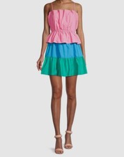  325 Milly Women's Pink Poplin Nina Colorblocked Mini Dress Size M