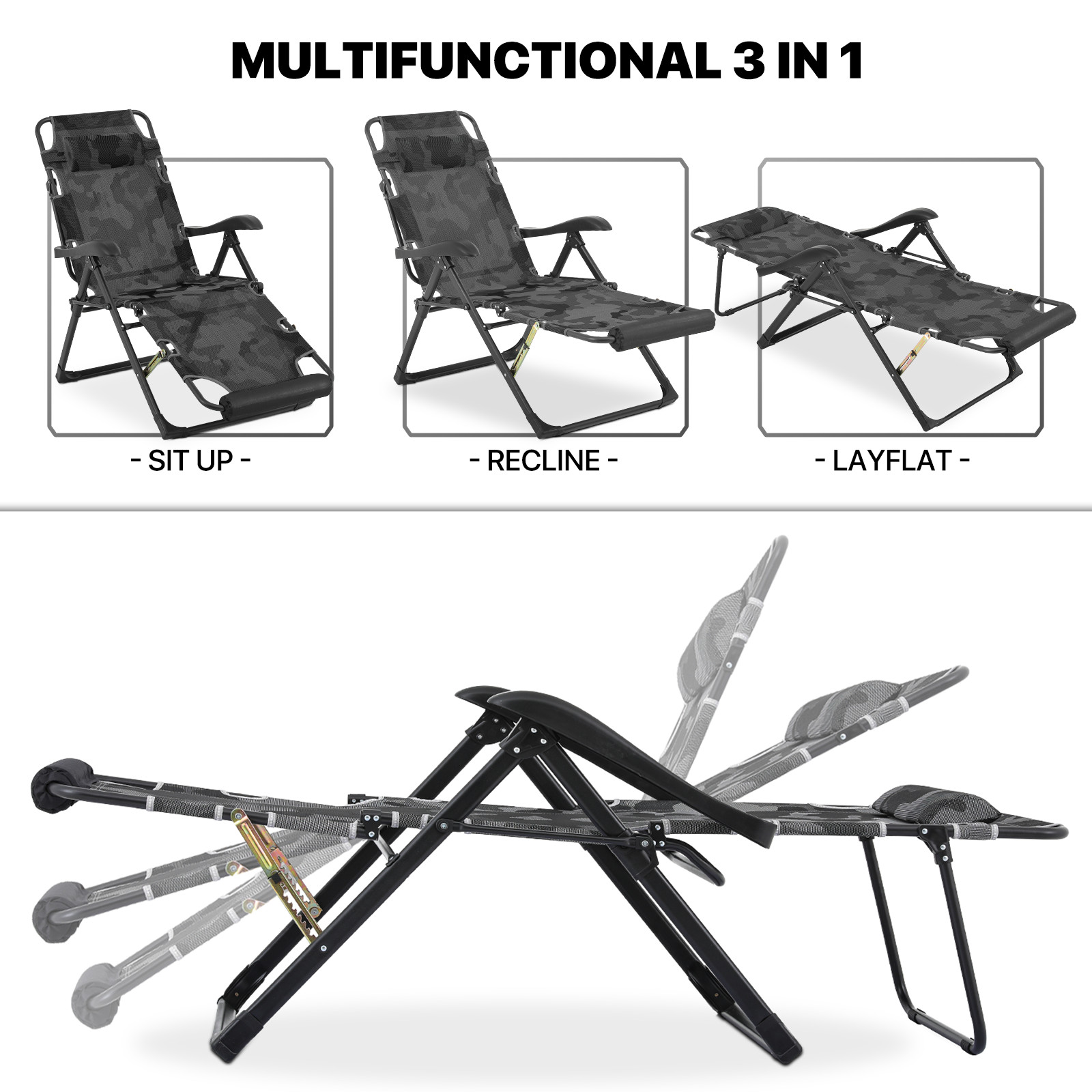 Foldable Zero Gravity Chair Adjustable Patio Beach Lounge Recliner Camping Cot