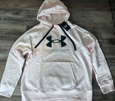 NWT Womens Under Armour XL Lt Pink/Black/Silver Loose Fit Hoodie Sweatshirt XL