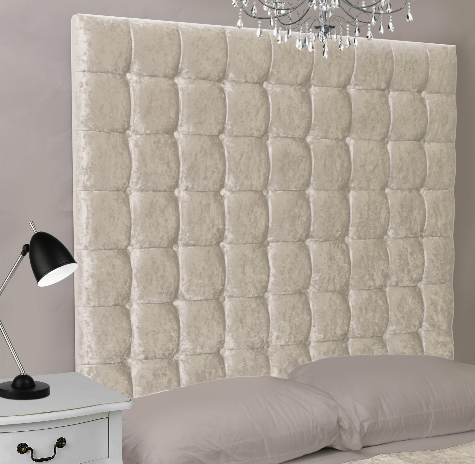 Monaco High Buttoned Bed Headboard Crush Velvet All Sizes & Colours eBay