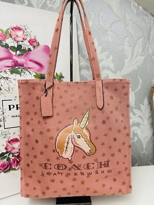 Coach seltene rosa Einhorn & Stars Canvas Tragetasche Schultertasche