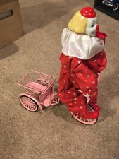 Enesco Clown Bicycle Figurine Statue party time Pink basket AA81