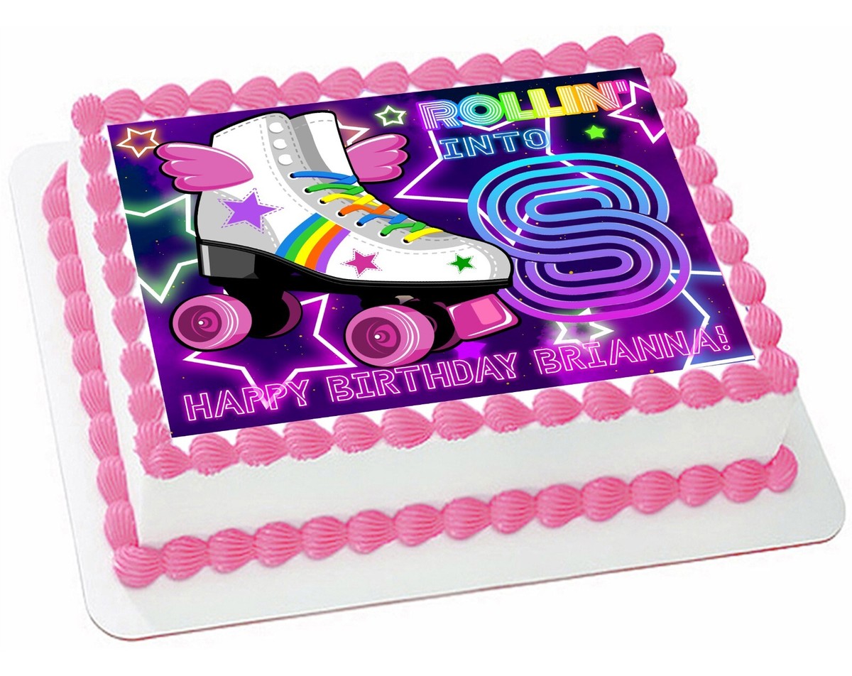 EDIBLE Roller Skate Wafer Paper Sheet Cake Topper Birthday Party 
