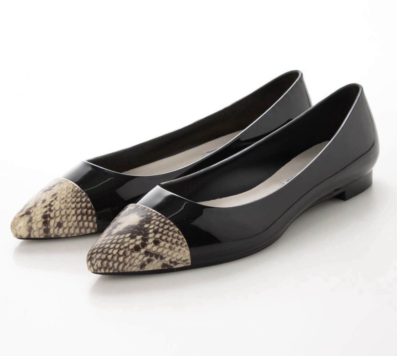 KATE PYTHON TEMPERATE BLACK POINTED TOE BALLET FL… - image 2