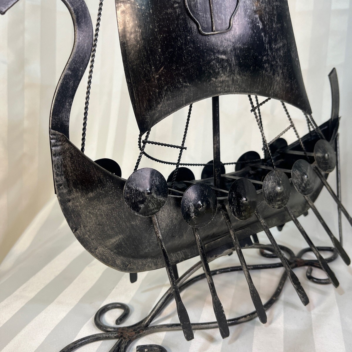 Vintage Metal Norse Longboat Viking Ship Mid-Century 12”X