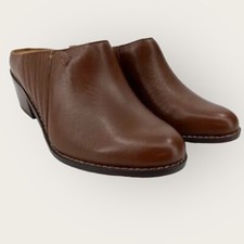 Vionic Nellie Mules Womens 5 US 36 EU Brown Leather Shoes Open Slip On Clog Heel