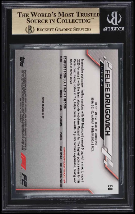 2020 Topps Chrome Formula 1 F1 Felipe Drugovich ROOKIE #50 BGS 9.5 GEM MINT - Image 2 of 3