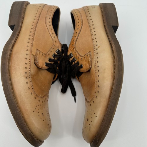 Bedstu Imperfect Oxfords Dress Shoes Mens 9.5 Tan Leather Wingtip Round Toe Lace - Picture 9 of 11