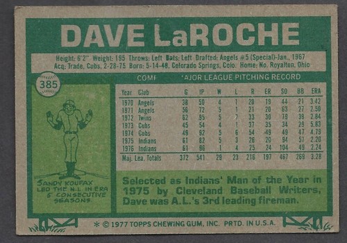 1977 Cleveland Indians 2 cards: Duffy (Topps #542) AND LaRoche (Topps #385) - Picture 5 of 5