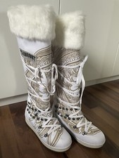 Damen Stiefel moonboots  weiss elegante Form  Ornamente ausgefallen 36 Winter