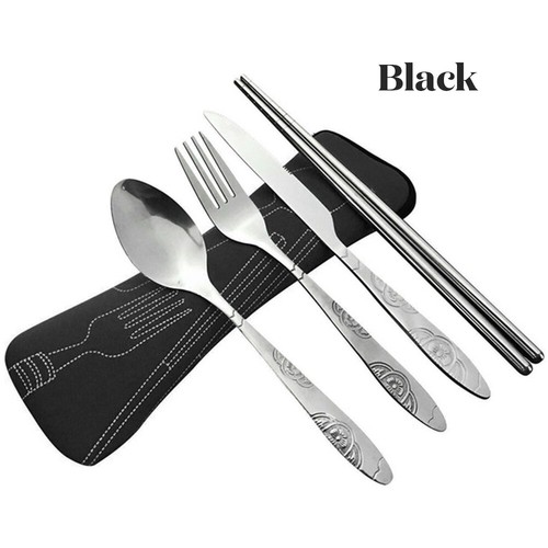 4 Pcs Cutlery Travel Knife Fork Portable Bag Stainless Steel Spoon Chopstick Set - Picture 17 of 20