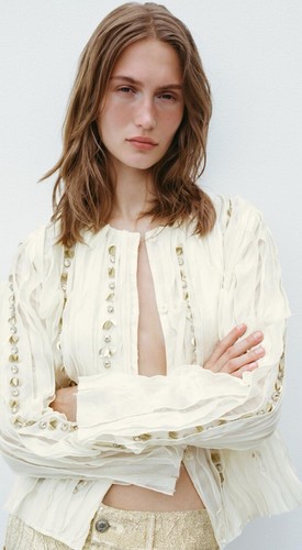 Zara Beaded Ruffle Cardigan Size : Large