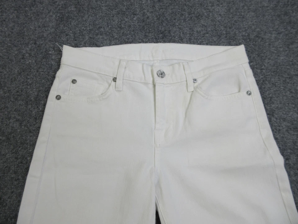 Pantalones Cortos 7 For All Mankind Para Mujer 26 Blanco Denim Bermudas Puño Enrollado Elastizados Informales Foto 3 de 4
