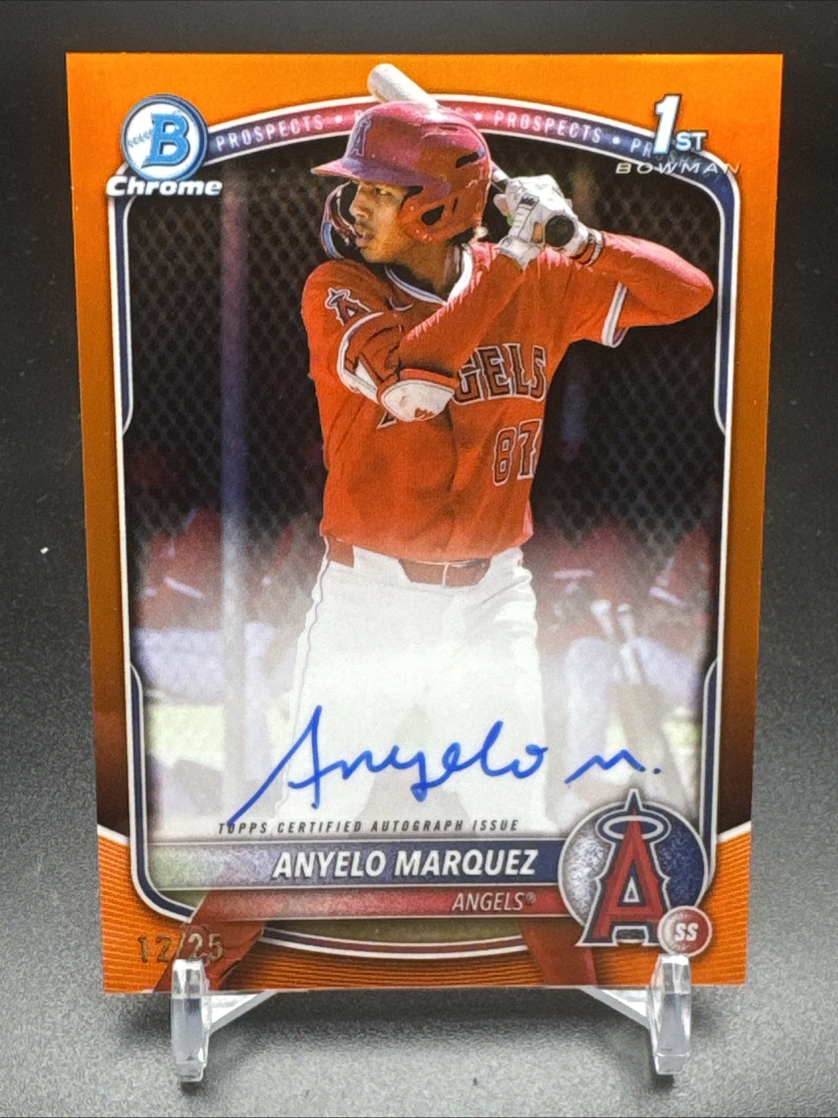 2025 Bowman Chrome Anyelo Marquez 1st Bowman True Orange Auto #12/25 Angels