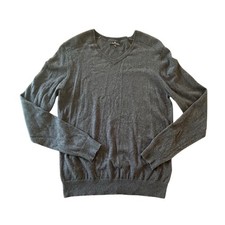 Marc Anthony Cashmere Cotton V-Neck Sweater Large Gray Quiet Luxury Preppy Soft