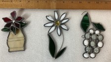 Lot Of 3 Stained Glass Hanging Grapes Flowers Sun catchers