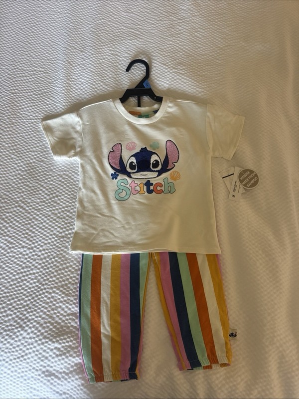 Disney Baby Stitch Outfit Size 24 M Shirt Top Pants Stripes Festival Party Play
