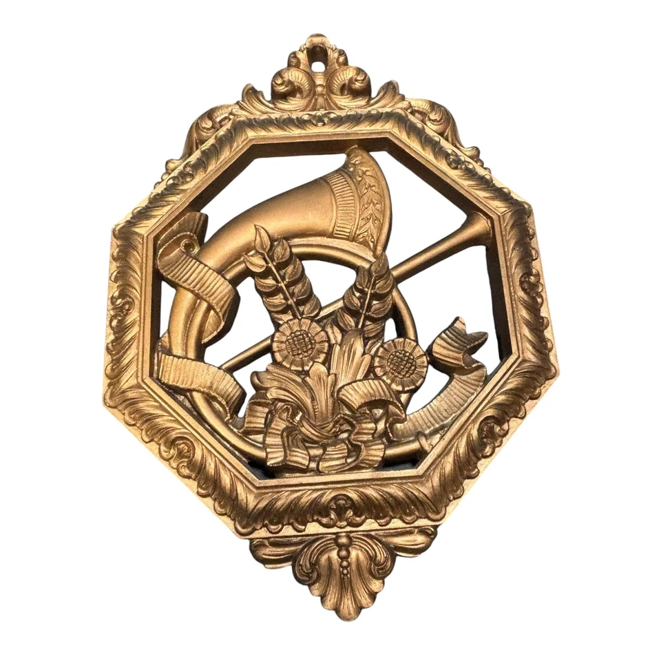 Juego de placas de pared doradas Homco 1976 vintage instrumentos siroco decoración Regencia Foto 3 de 4