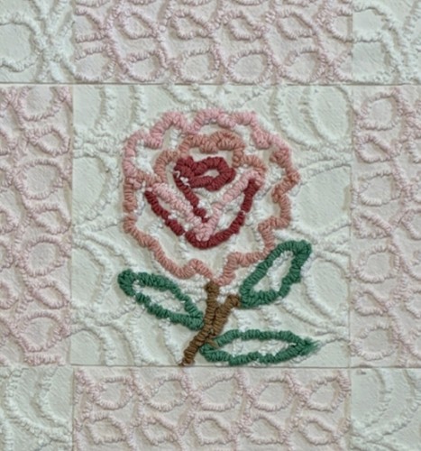 SET OF NINE VINTAGE PINK & WHITE CHENILLE BEDSPREAD 6"  FABRIC QUILT SQUARES