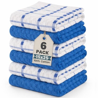 GOLD TEXTILES Kitchen Towels 6 Pack Premium 100% Cotton Dish Small, Blue