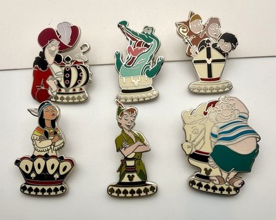 Disney 2009 Hidden Mickey Peter Pan Chess 6 Pin Set Captain Hook Tiger Lily