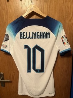 England 2022/2024 Home Football Shirt Jude Bellingham Match Issue Italy 2023