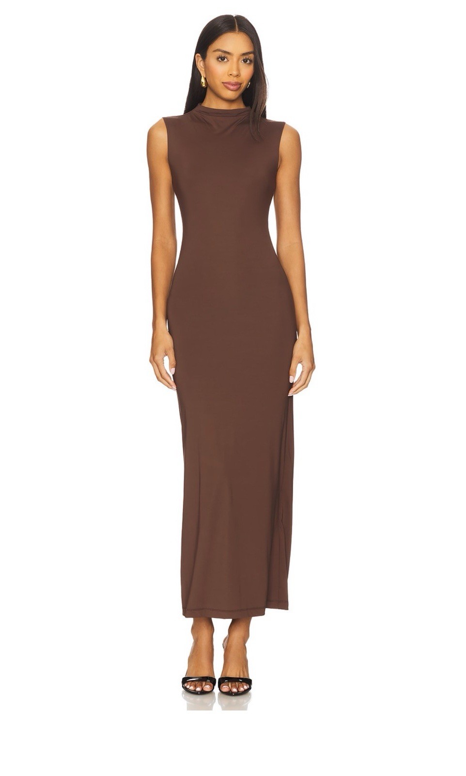 Bardot Veneda High Neck Sleeveless Ponte Maxi Dress in Chocolate Brown Size 4