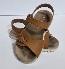 Cat Jack size 8 girls cognac slip on sandals gently used leather straps buckle