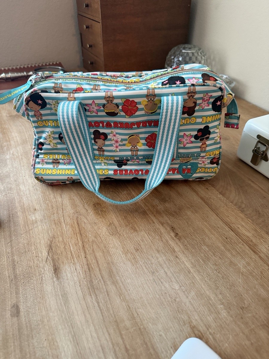 Harajuku Lovers Satchel Blue Cartoon Tropical Heart Charm Zip