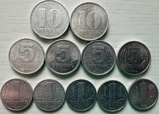 Münzen DDR 2 x 10 Pfennig / 4 x 5 Pfennig / 5 x 1 Pfennig