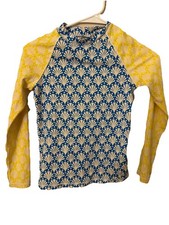 Boden Girls 9-10 Years Blue and Yellow Coral Shell LS Swim Shirt Rash Guard